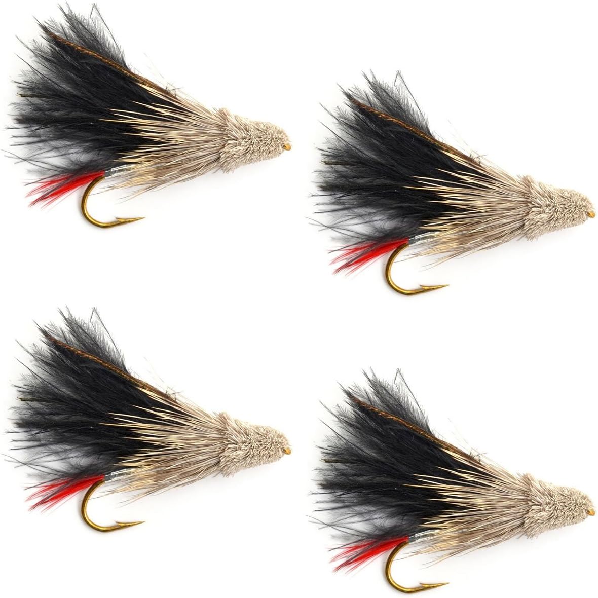Black Marabou Muddler Minnow Streamer Flies - 4 Fly Fishing Flies - Hook Size 8 - Get Tight Gear