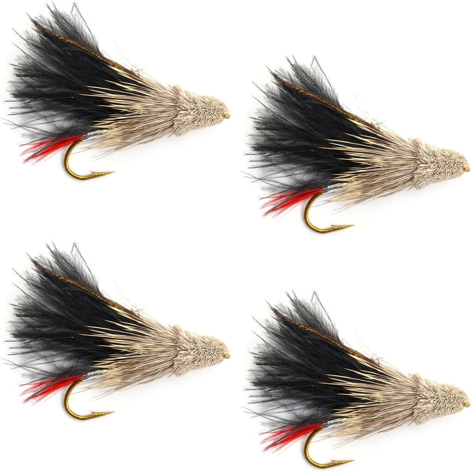 Black Marabou Muddler Minnow Streamer Flies - 4 Fly Fishing Flies - Hook Size 8 - Get Tight Gear