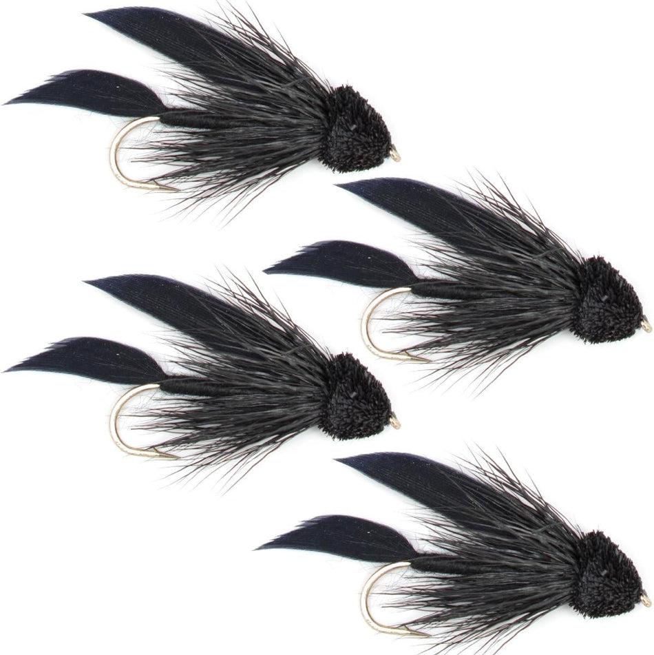 Black Muddler Minnow Fly Fishing Flies - Classic Streamers - Set of 4 Flies Hook Size 4 - Get Tight Gear