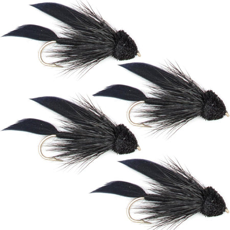 Black Muddler Minnow Fly Fishing Flies - Classic Streamers - Set of 4 Flies Hook Size 6 - Get Tight Gear