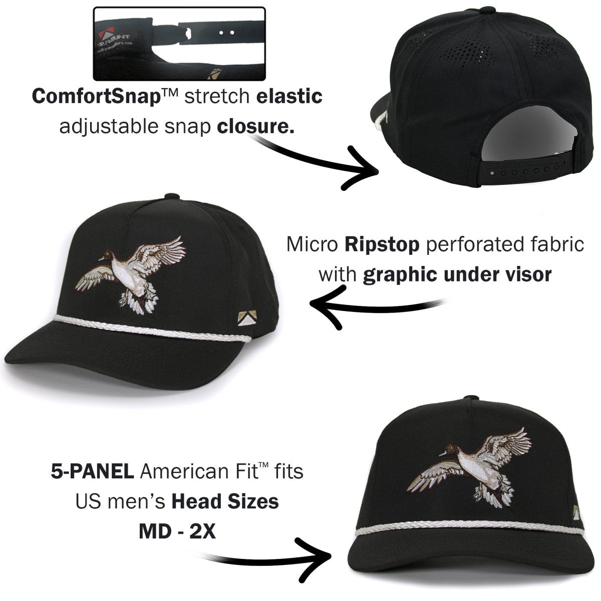 Black Pintail Performance Rope Cap - Get Tight Gear