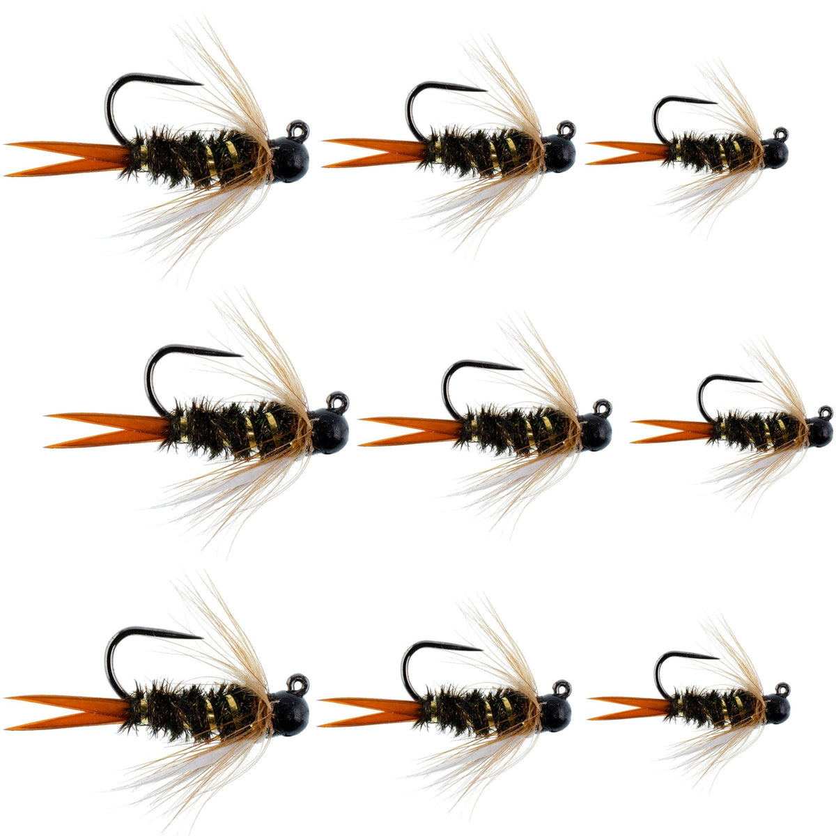 Black Tungsten Bead Prince Jig Assortment Tactical Czech Nymph Euro Nymphing Fly - 9 Flies Sizes 12, 14, 16 - Get Tight Gear