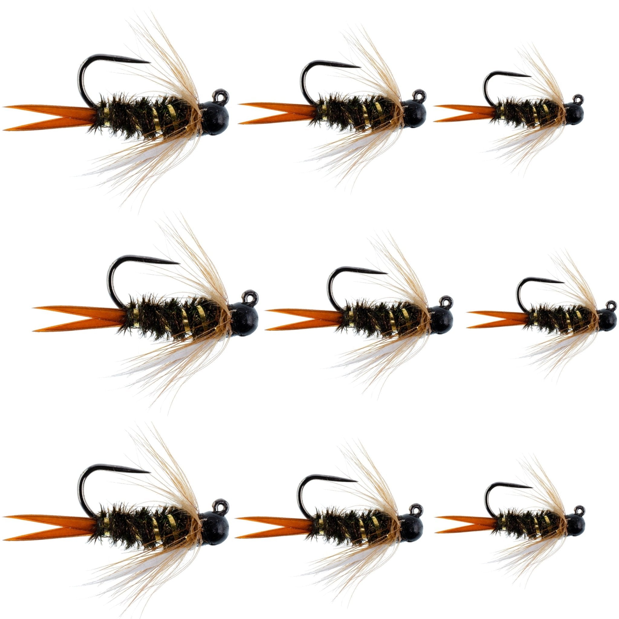 Black Tungsten Bead Prince Jig Assortment Tactical Czech Nymph Euro Nymphing Fly - 9 Flies Sizes 12, 14, 16 - Get Tight Gear