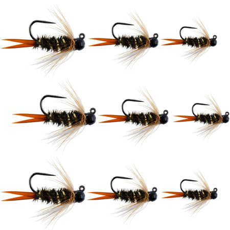 Black Tungsten Bead Prince Jig Assortment Tactical Czech Nymph Euro Nymphing Fly - 9 Flies Sizes 12, 14, 16 - Get Tight Gear