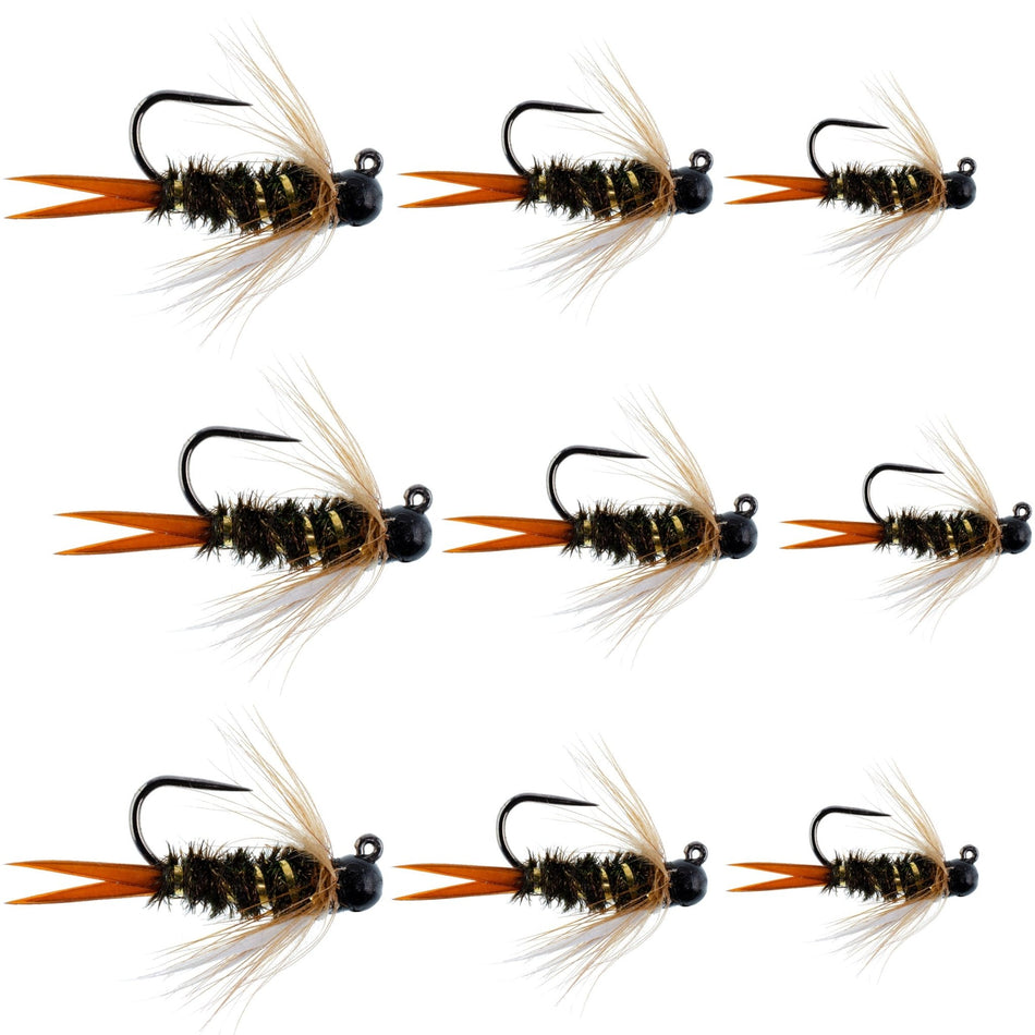 Black Tungsten Bead Prince Jig Assortment Tactical Czech Nymph Euro Nymphing Fly - 9 Flies Sizes 12, 14, 16 - Get Tight Gear