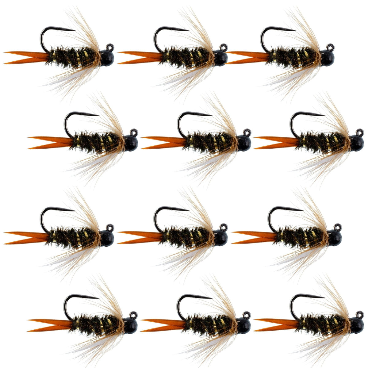 Black Tungsten Bead Prince Jig Tactical Czech Nymph Euro Nymphing Fly - 1 Dozen Flies Size 14 - Get Tight Gear