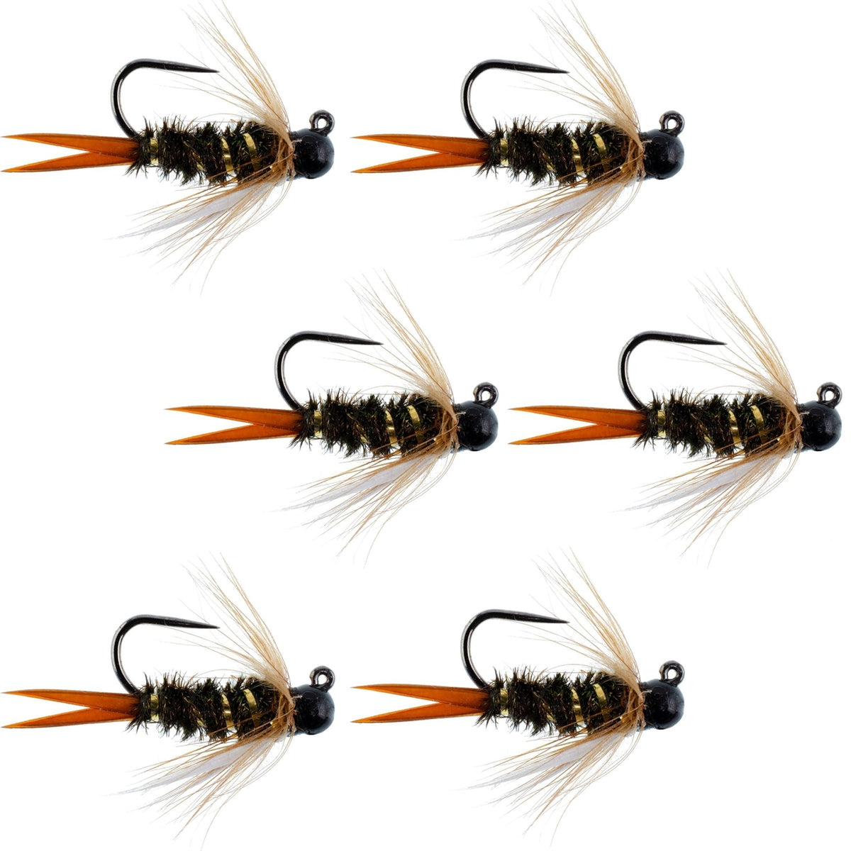 Black Tungsten Bead Prince Jig Tactical Czech Nymph Euro Nymphing Fly - 6 Flies Size 10 - Get Tight Gear