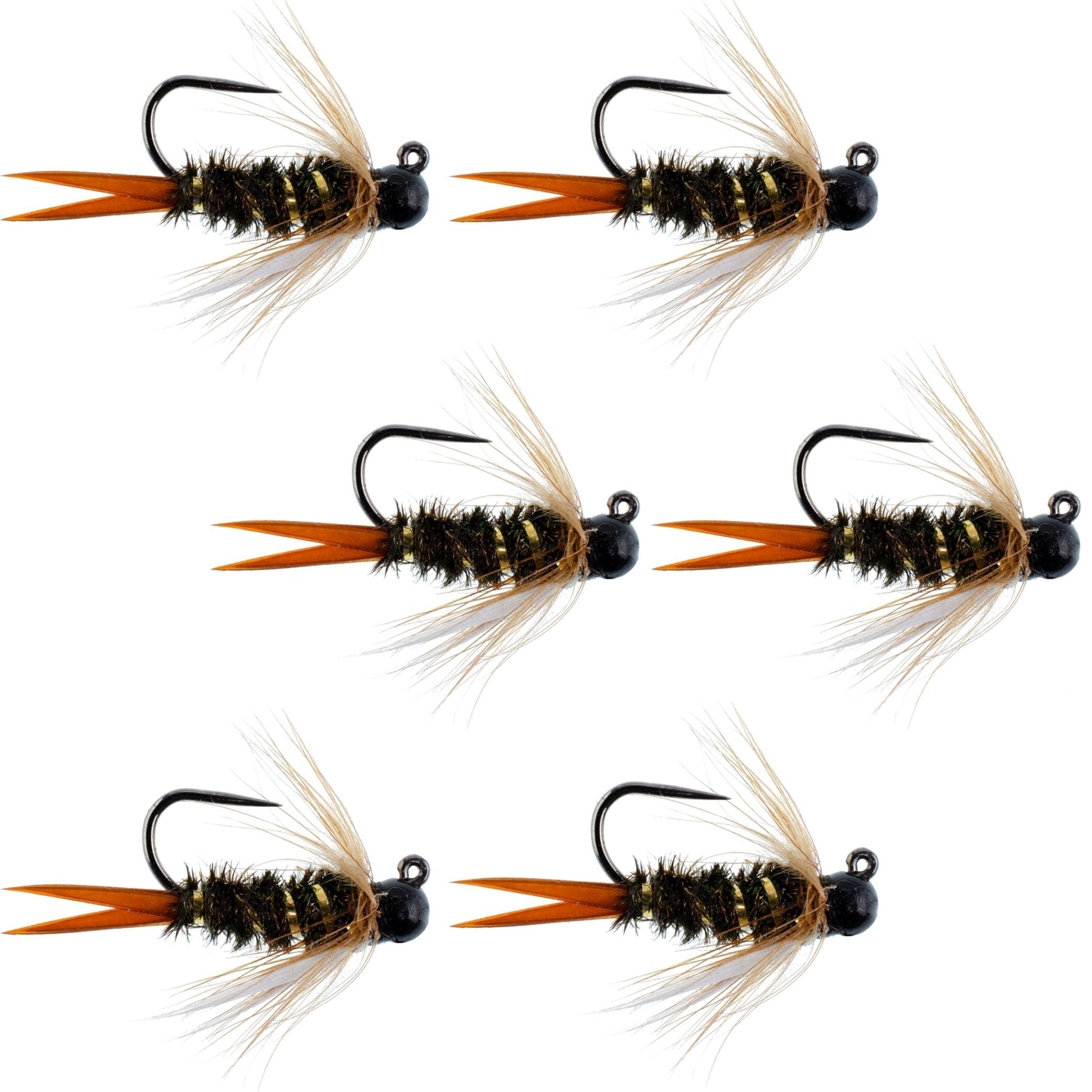 Black Tungsten Bead Prince Jig Tactical Czech Nymph Euro Nymphing Fly - 6 Flies Size 10 - Get Tight Gear