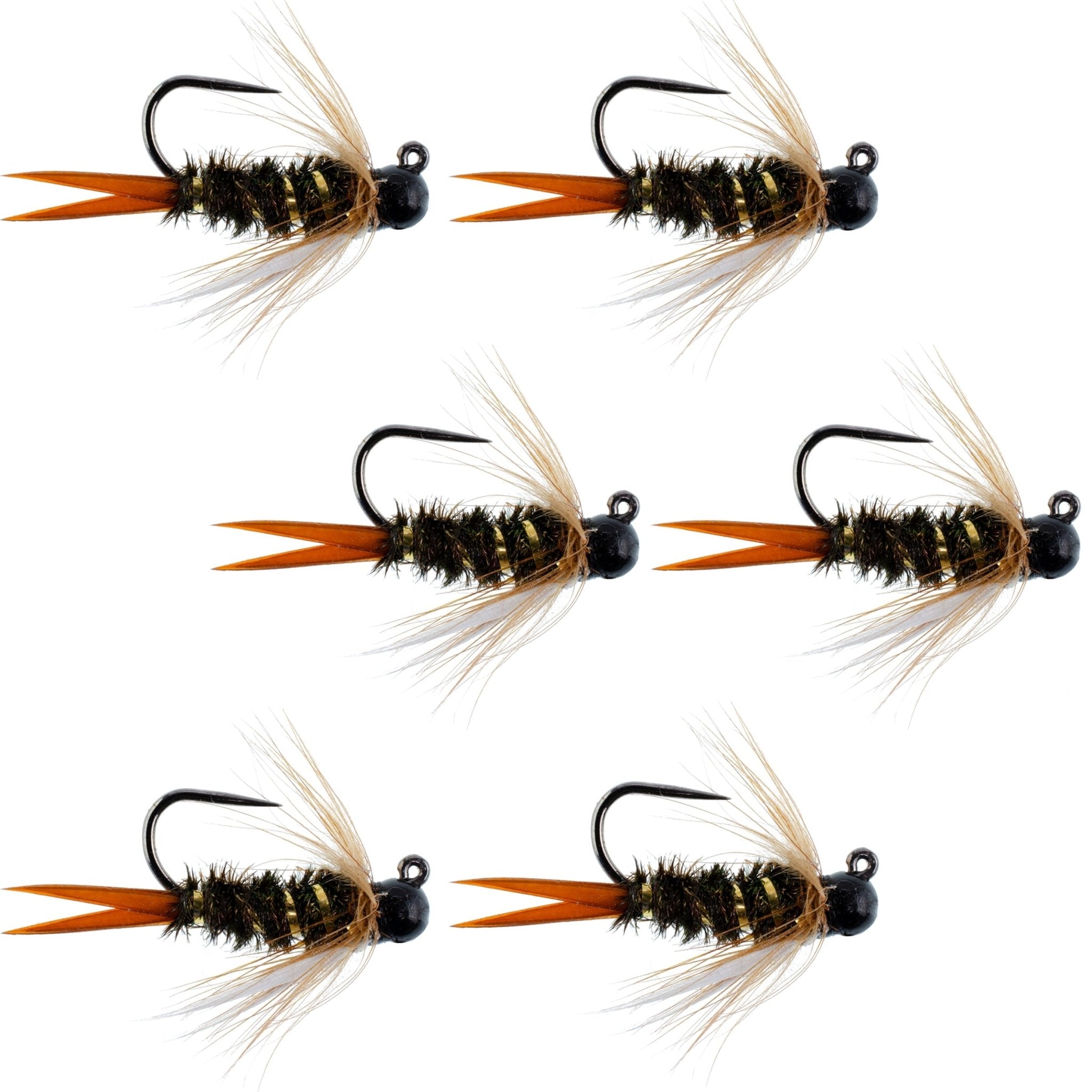 Black Tungsten Bead Prince Jig Tactical Czech Nymph Euro Nymphing Fly - 6 Flies Size 14 - Get Tight Gear