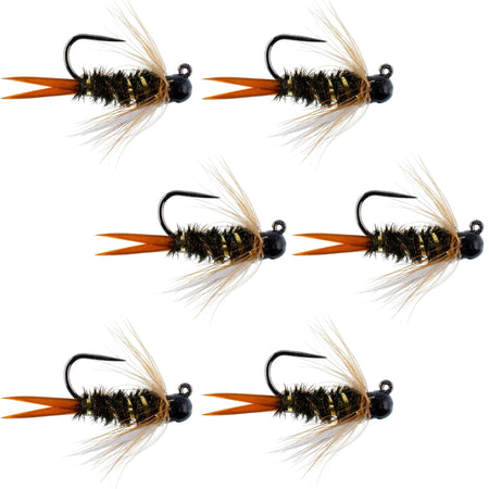 Black Tungsten Bead Prince Jig Tactical Czech Nymph Euro Nymphing Fly - 6 Flies Size 14 - Get Tight Gear