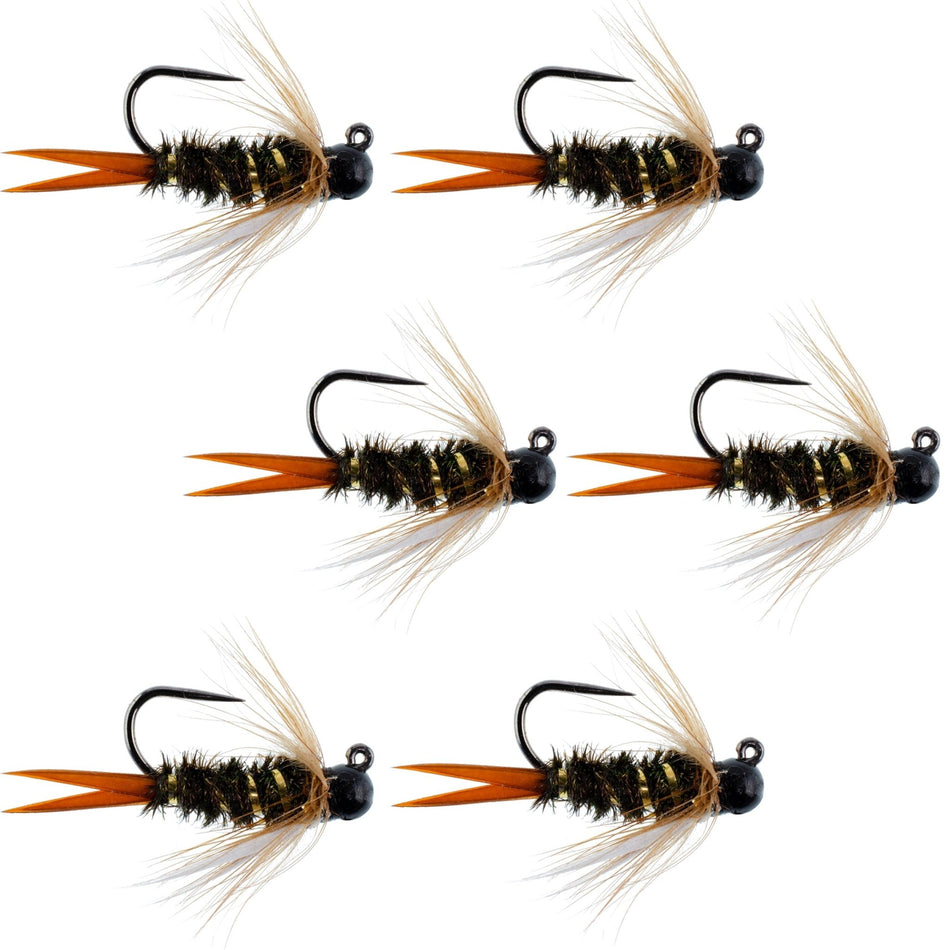 Black Tungsten Bead Prince Jig Tactical Czech Nymph Euro Nymphing Fly - 6 Flies Size 14 - Get Tight Gear