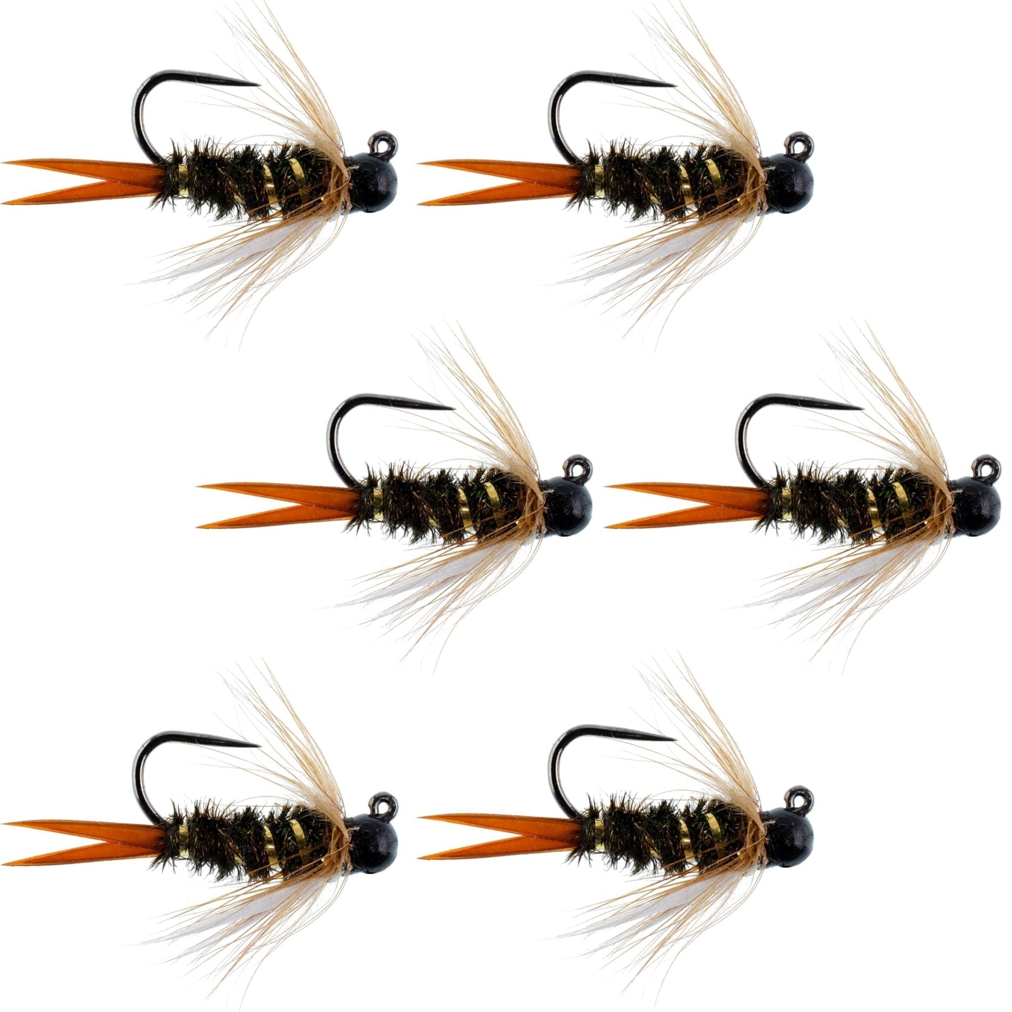 Black Tungsten Bead Prince Jig Tactical Czech Nymph Euro Nymphing Fly - 6 Flies Size 16 - Get Tight Gear