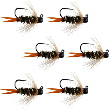 Black Tungsten Bead Prince Jig Tactical Czech Nymph Euro Nymphing Fly - 6 Flies Size 16 - Get Tight Gear