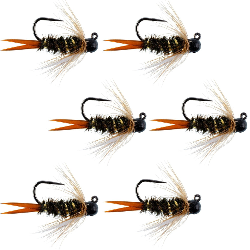 Black Tungsten Bead Prince Jig Tactical Czech Nymph Euro Nymphing Fly - 6 Flies Size 16 - Get Tight Gear