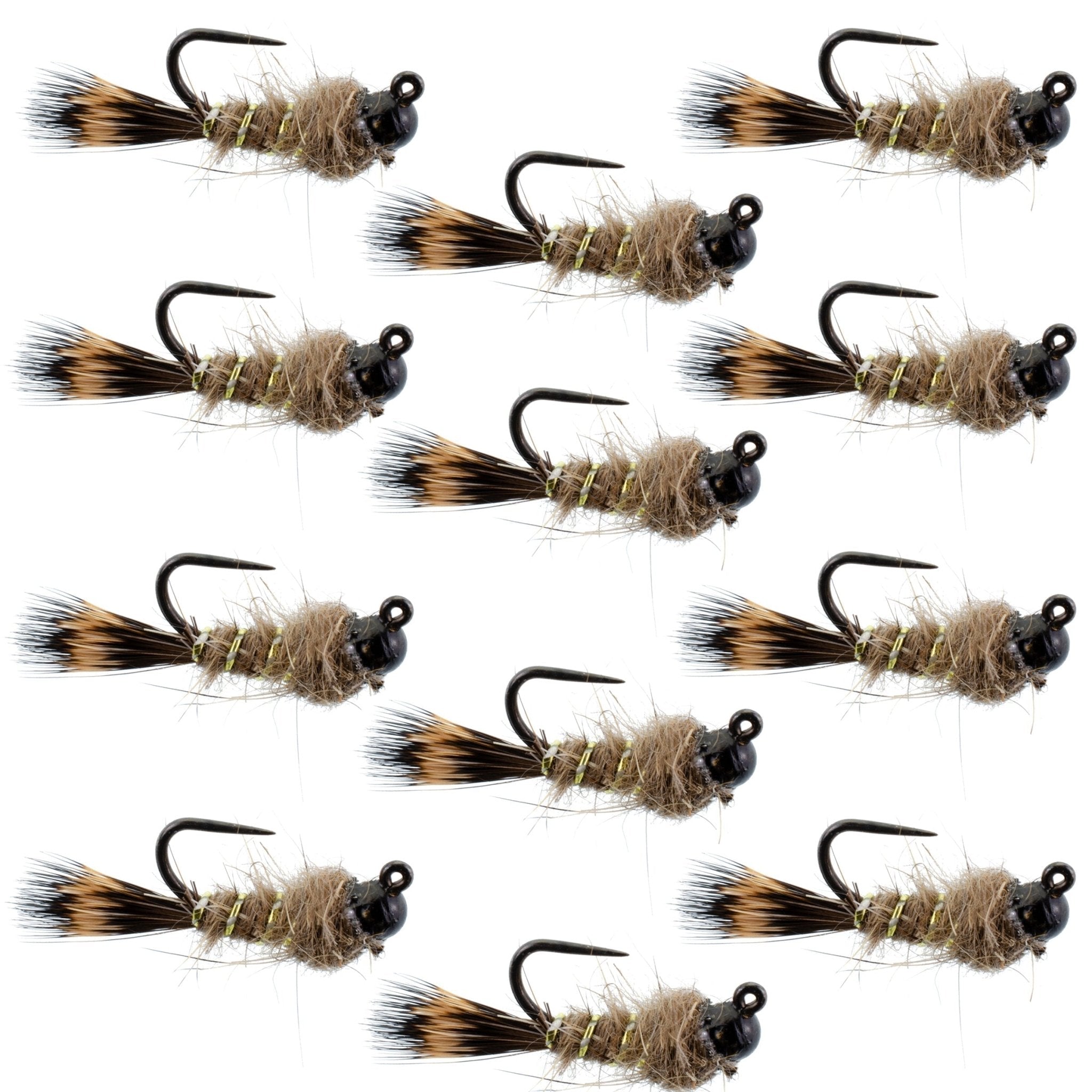 Black Tungsten Bead Tactical Hares Ear Czech Nymph Euro Nymphing Fly - 1 Dozen Flies Size 18 - Get Tight Gear