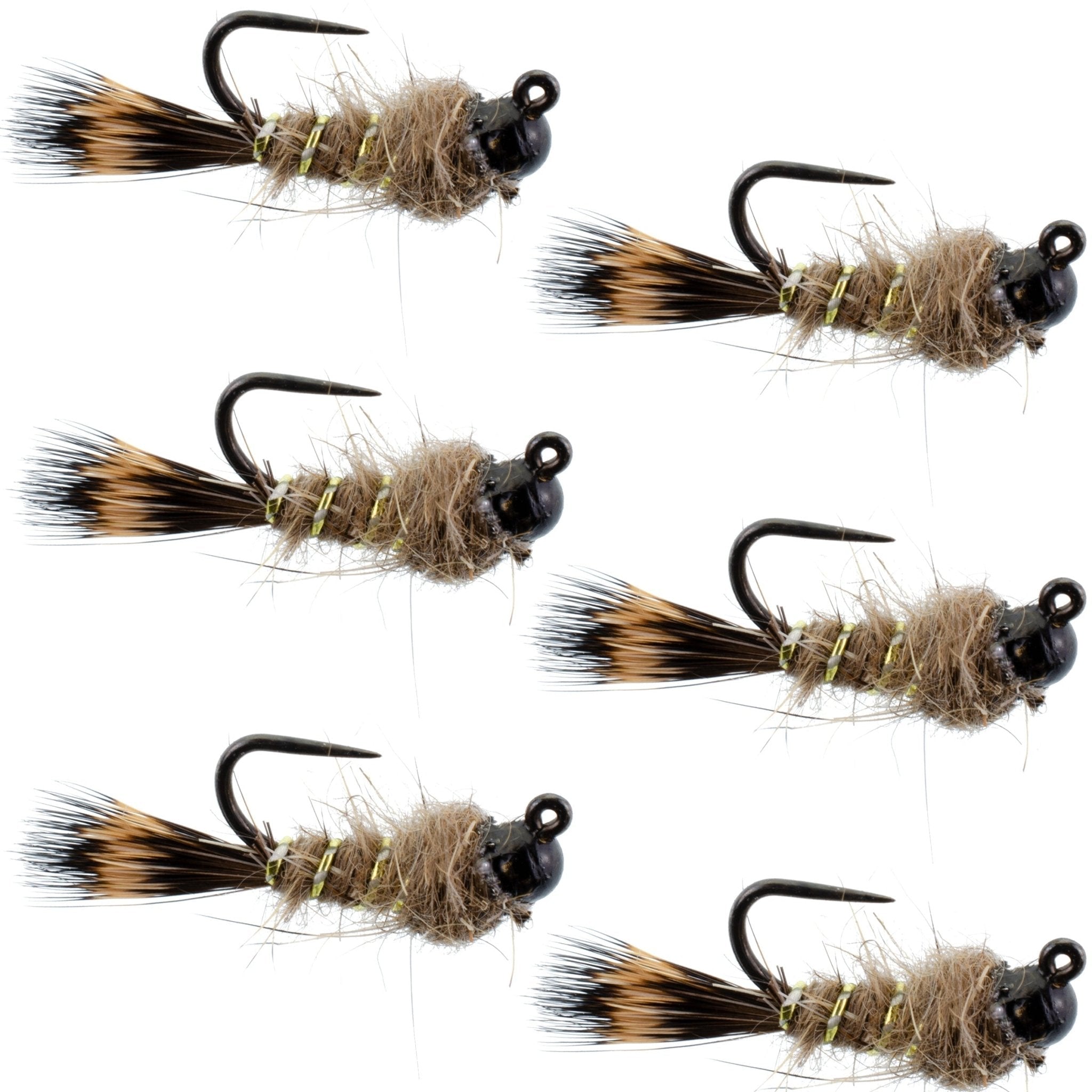Black Tungsten Bead Tactical Hares Ear Czech Nymph Euro Nymphing Fly - 6 Flies Size 18 - Get Tight Gear