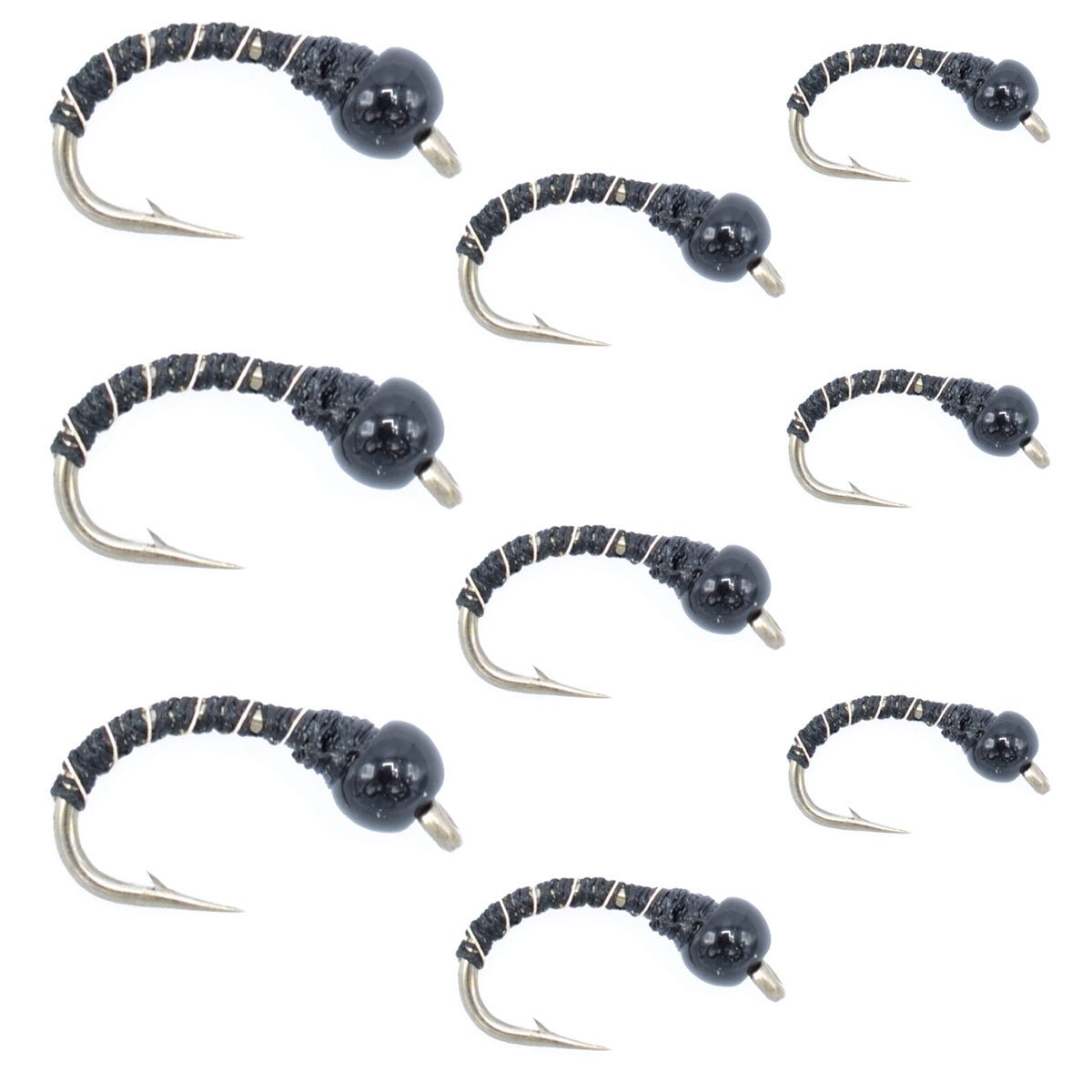 Black Zebra Midge Assortment 3 Each of 3 Sizes 14, 16, 18 - Tailwater Fly Fishing Flies Collection - Get Tight Gear