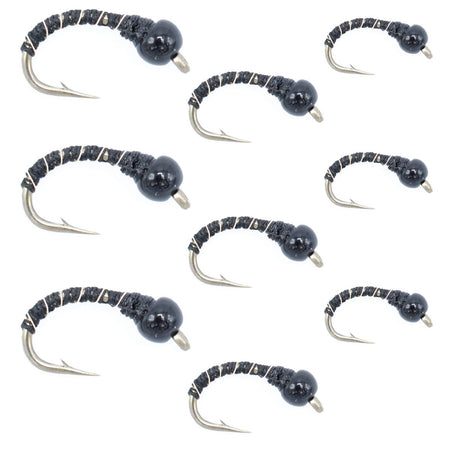 Black Zebra Midge Assortment 3 Each of 3 Sizes 14, 16, 18 - Tailwater Fly Fishing Flies Collection - Get Tight Gear