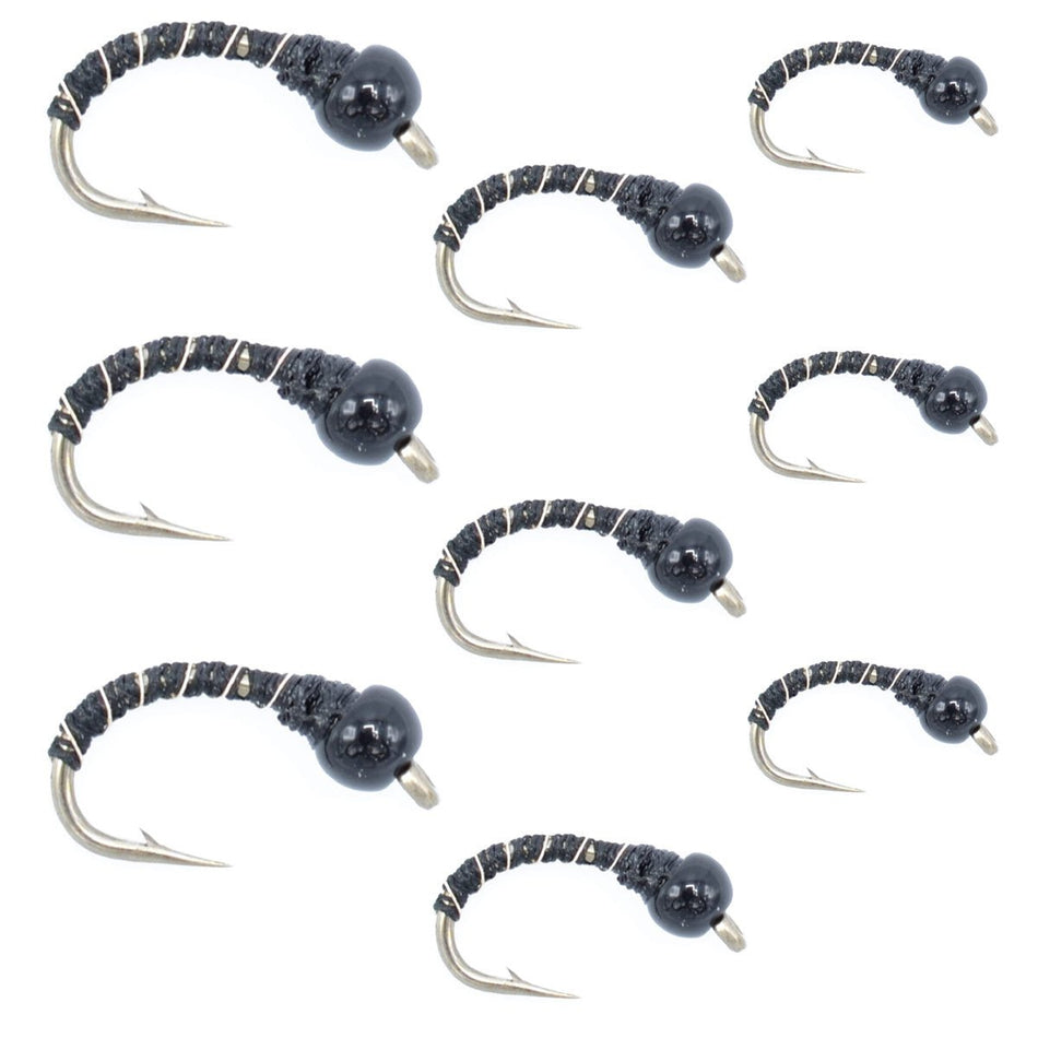 Black Zebra Midge Assortment 3 Each of 3 Sizes 14, 16, 18 - Tailwater Fly Fishing Flies Collection - Get Tight Gear