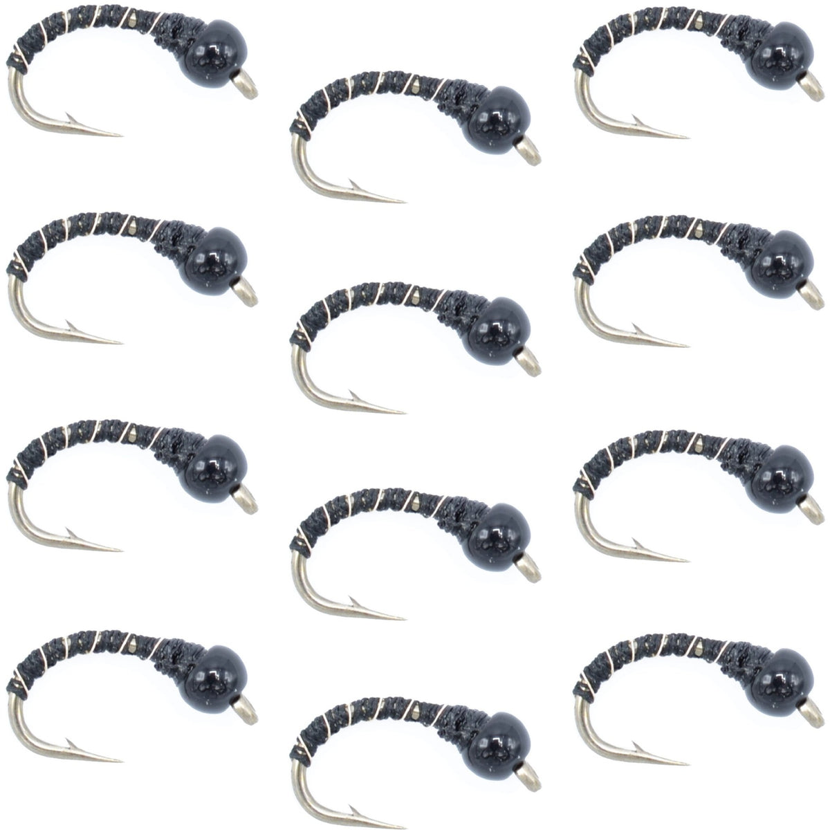 Black Zebra Midge - Black Bead Head - 1 Dozen - Size 18 - Tailwater and Lake Fly Fishing Flies - Get Tight Gear