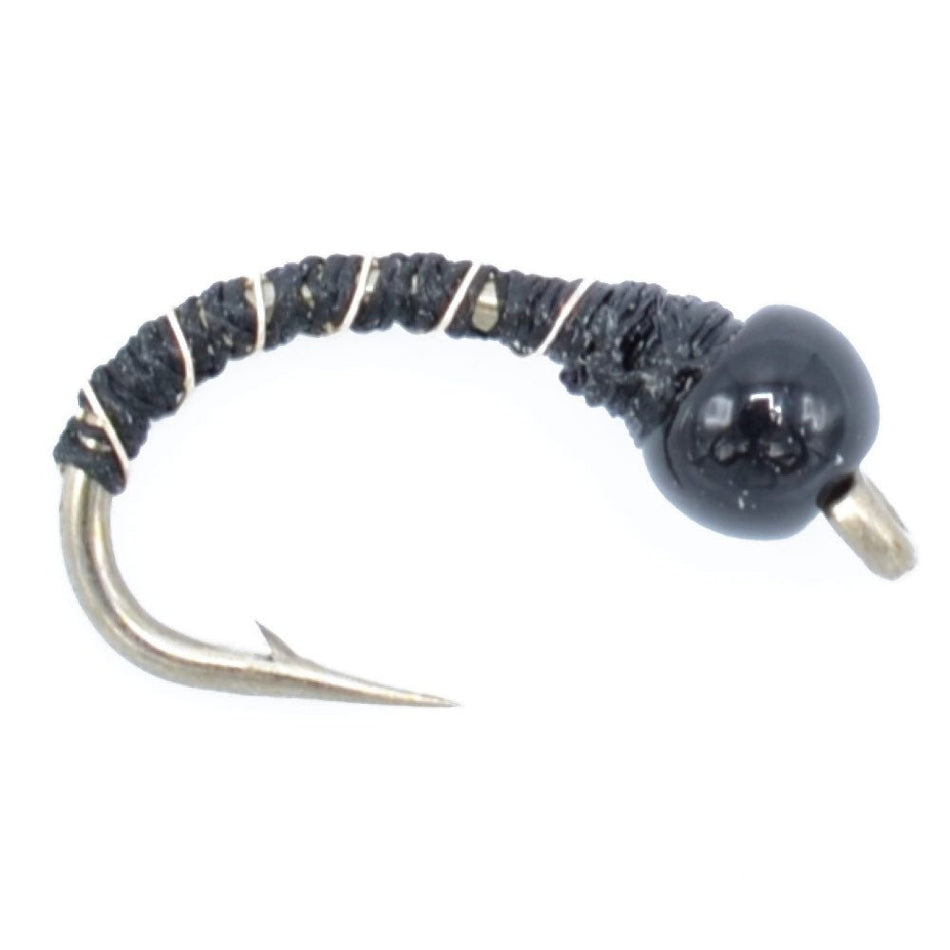 Black Zebra Midge - Black Bead Head - 6 Flies Size 16 - Tailwater and Lake Fly Fishing Flies - Get Tight Gear