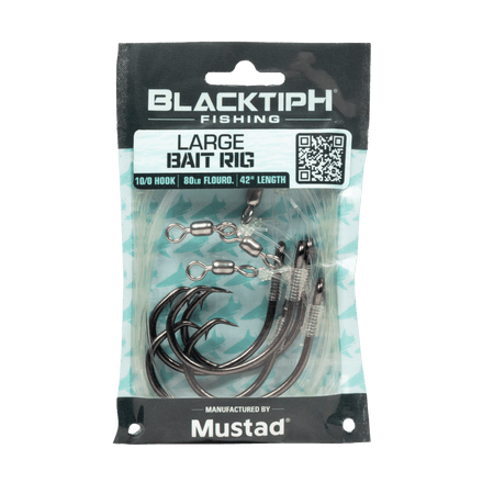 BlacktipH Mustad Live Bait Rigs with 10/0 Black Nickel Circle Hook and Premium Rosco Swivel - Large 5 Pack - Get Tight Gear