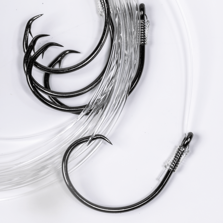BlacktipH Mustad Live Bait Rigs with 5/0 Black Nickel Circle Hook and Premium Rosco Swivel - Small 5 Pack - Get Tight Gear