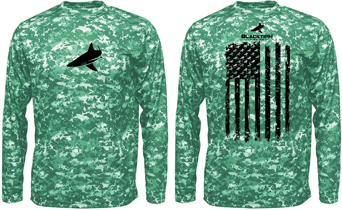 BlacktipH Performance Shirt Digital Camo Shirt - Vertical Flag with UPF 50+ Protection - Get Tight Gear