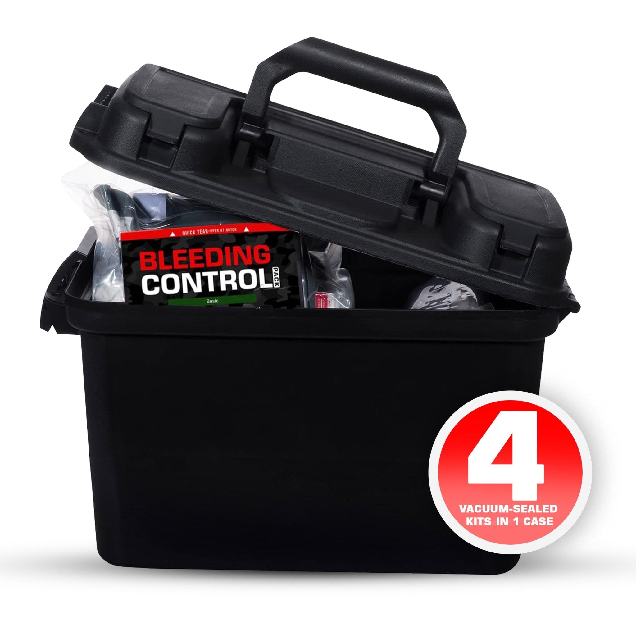 Bleeding Control Kit - 4 Vacuum Sealed Kits in Plastic Case - Get Tight Gear