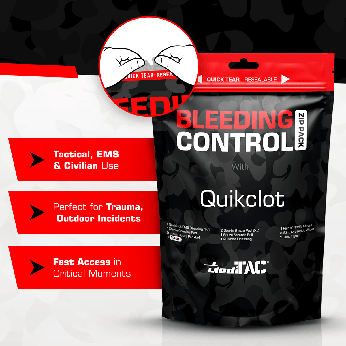 Bleeding Control Zip Pack with QuickClot & CELOX - Get Tight Gear