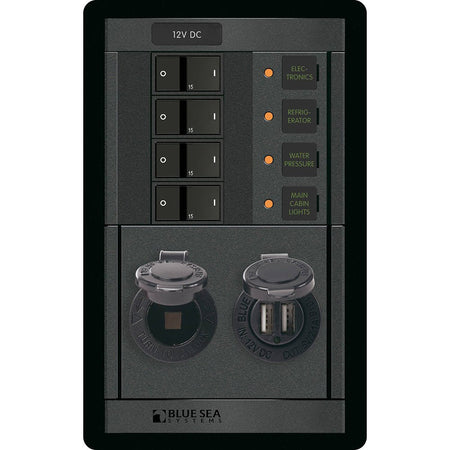 Blue Sea 1495 - 360 Panel - 4 Position 12V w/Dual USB & 12V Socket - Get Tight Gear