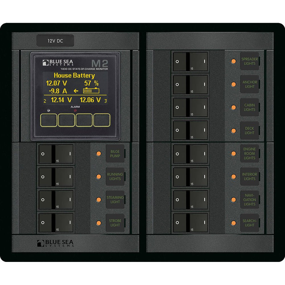 Blue Sea 1496 - 360 Panel - 12 Position 12V Flat Rocker M2 Multimeter w/SOC - Get Tight Gear