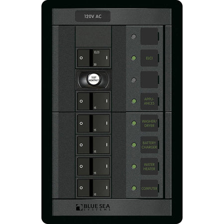Blue Sea 1503 - 360 Panel - ELCI + 5 Position 120V AC Flat Rocker - Get Tight Gear