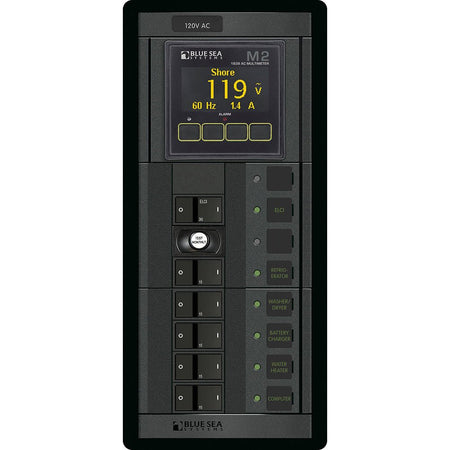 Blue Sea 1504 - 360 Panel - ELCI + 5 Position 120V AC Flat Rocker w/M2 AC Multimeter - Get Tight Gear