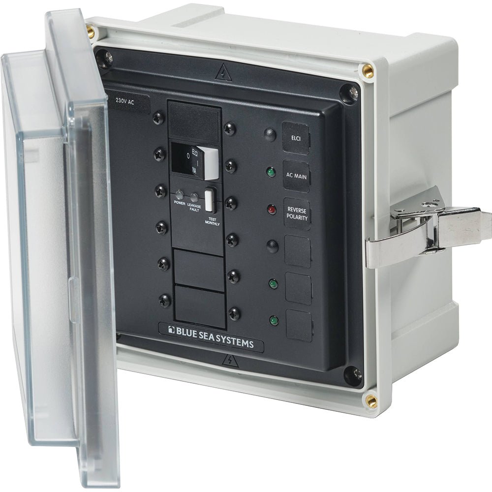 Blue Sea 3121 - SMS Panel Enclosure w/ELCI (16A) & 3 Blanks - 230V AC - Get Tight Gear