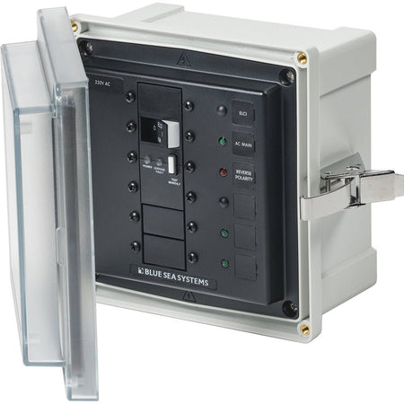 Blue Sea 3121 - SMS Panel Enclosure w/ELCI (16A) & 3 Blanks - 230V AC - Get Tight Gear
