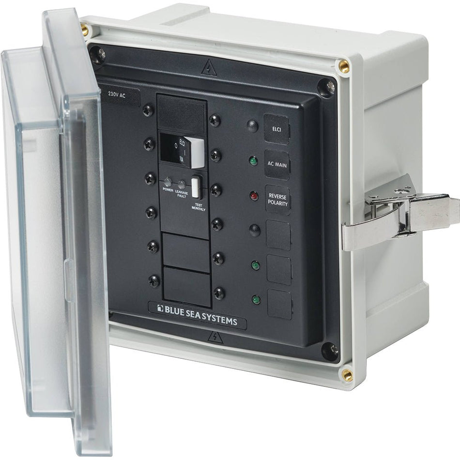 Blue Sea 3121 - SMS Panel Enclosure w/ELCI (16A) & 3 Blanks - 230V AC - Get Tight Gear