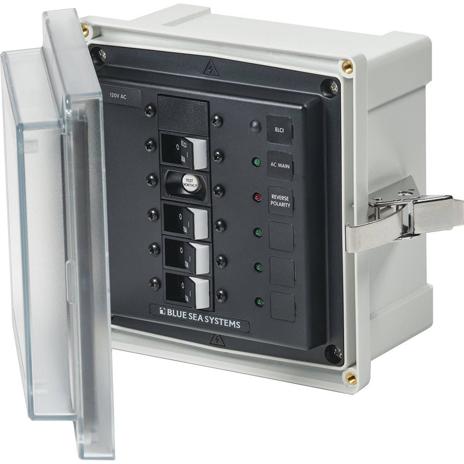 Blue Sea 3128 - SMS Panel Enclosure w/ELCI (30A) & 3 Branch (15A) - 120V AC - Get Tight Gear