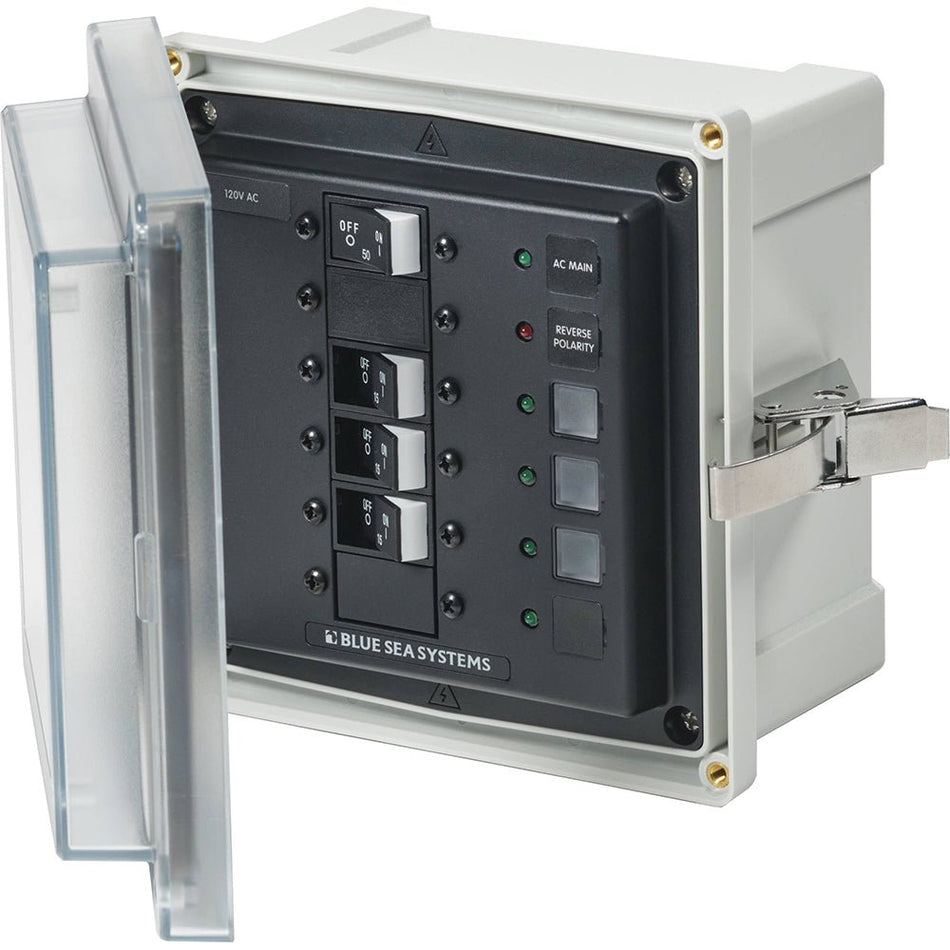 Blue Sea 3130 - SMS Panel Enclosure w/Main & 3 Branch (15A) - 120V AC - Get Tight Gear