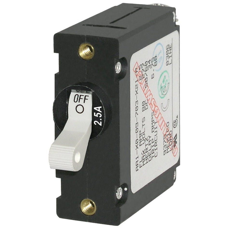 Blue Sea 7197 A - Series White Toggle Circuit Breaker - Single Pole 2.5A - Get Tight Gear