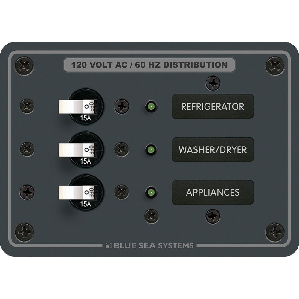 Blue Sea 8058 AC 3 Position Toggle Circuit Breaker Panel - White Switches - Get Tight Gear