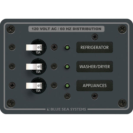 Blue Sea 8058 AC 3 Position Toggle Circuit Breaker Panel - White Switches - Get Tight Gear