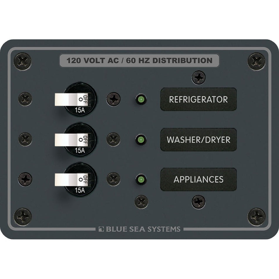 Blue Sea 8058 AC 3 Position Toggle Circuit Breaker Panel - White Switches - Get Tight Gear