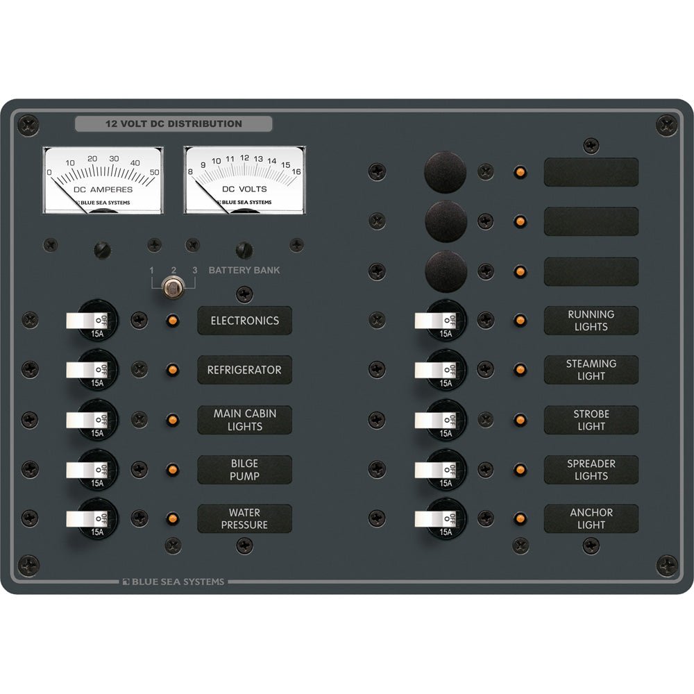 Blue Sea 8068 DC 13 Position Toggle Branch Circuit Breaker Panel - White Switches - Get Tight Gear