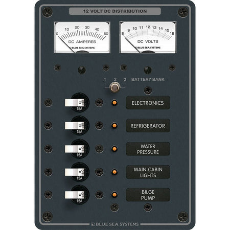 Blue Sea 8081 DC 5 Position Toggle Branch Circuit Breaker Panel - White Switches - Get Tight Gear