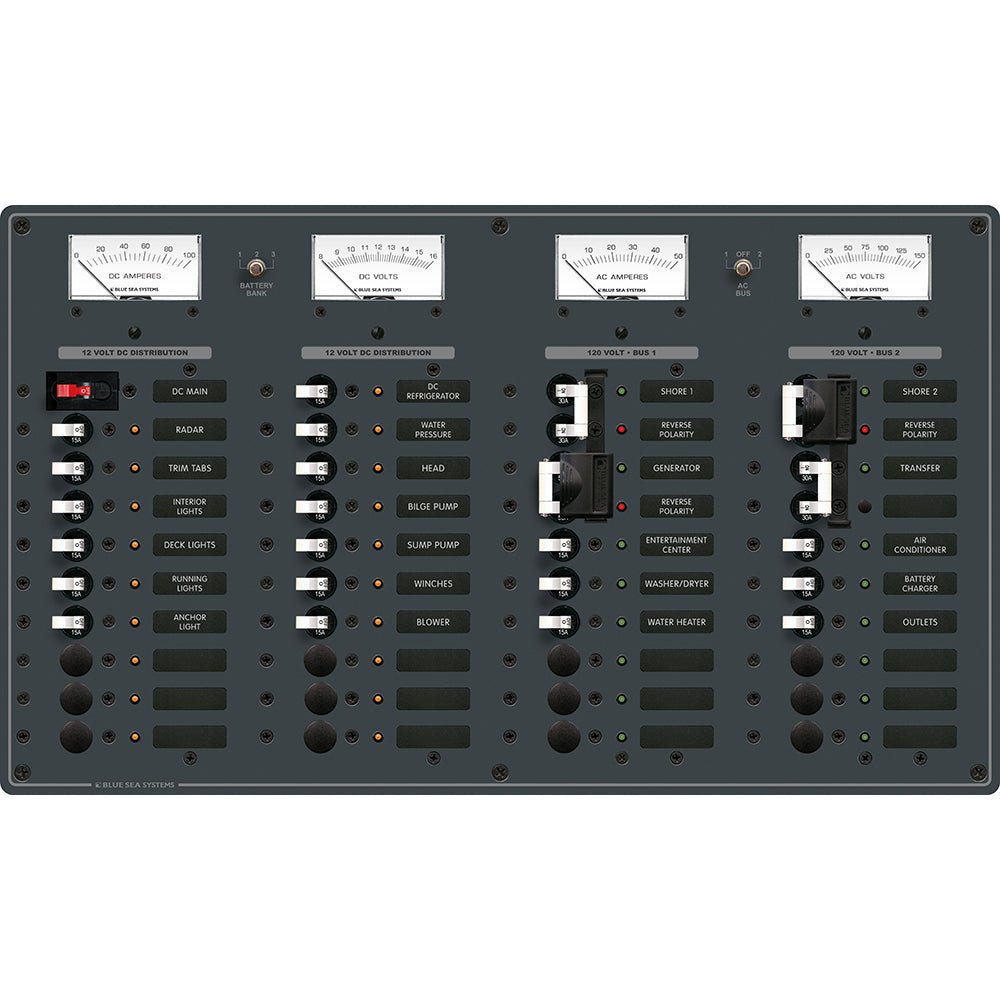 Blue Sea 8086 AC 3 Sources +12 Positions/DC Main +19 Position Toggle Circuit Breaker Panel - White Switches - Get Tight Gear