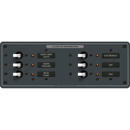 Blue Sea 8096 DC 6 Position Toggle Branch Circuit Breaker Panel - White Switches - Get Tight Gear