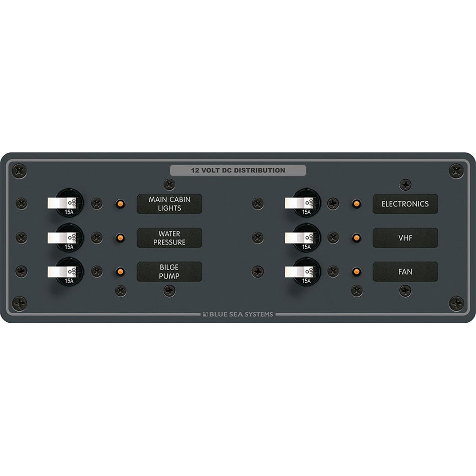 Blue Sea 8096 DC 6 Position Toggle Branch Circuit Breaker Panel - White Switches - Get Tight Gear