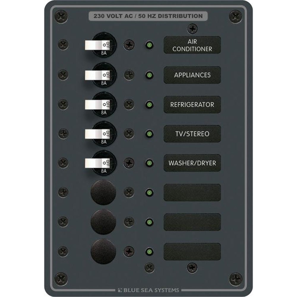 Blue Sea 8159 AC 8 Position 230v (European) Breaker Panel (White Switches) - Get Tight Gear