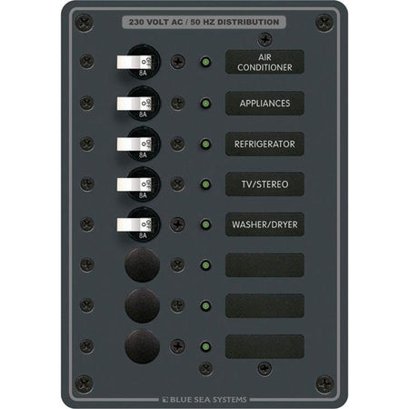 Blue Sea 8159 AC 8 Position 230v (European) Breaker Panel (White Switches) - Get Tight Gear